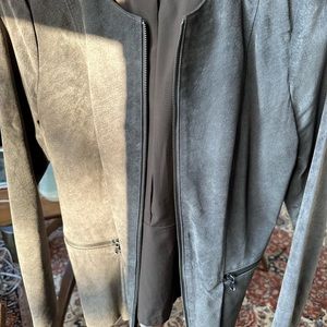 Ecru Suede Jacket - collarless full zip